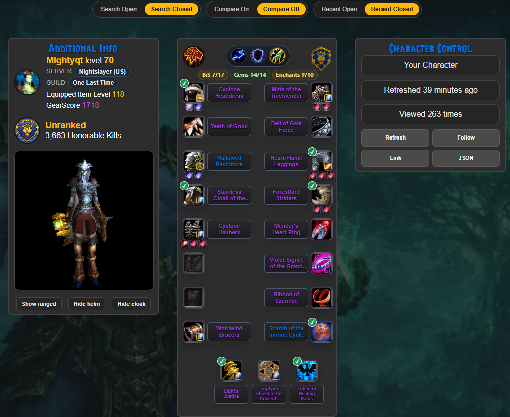 See your character, BiS path, and control panel together