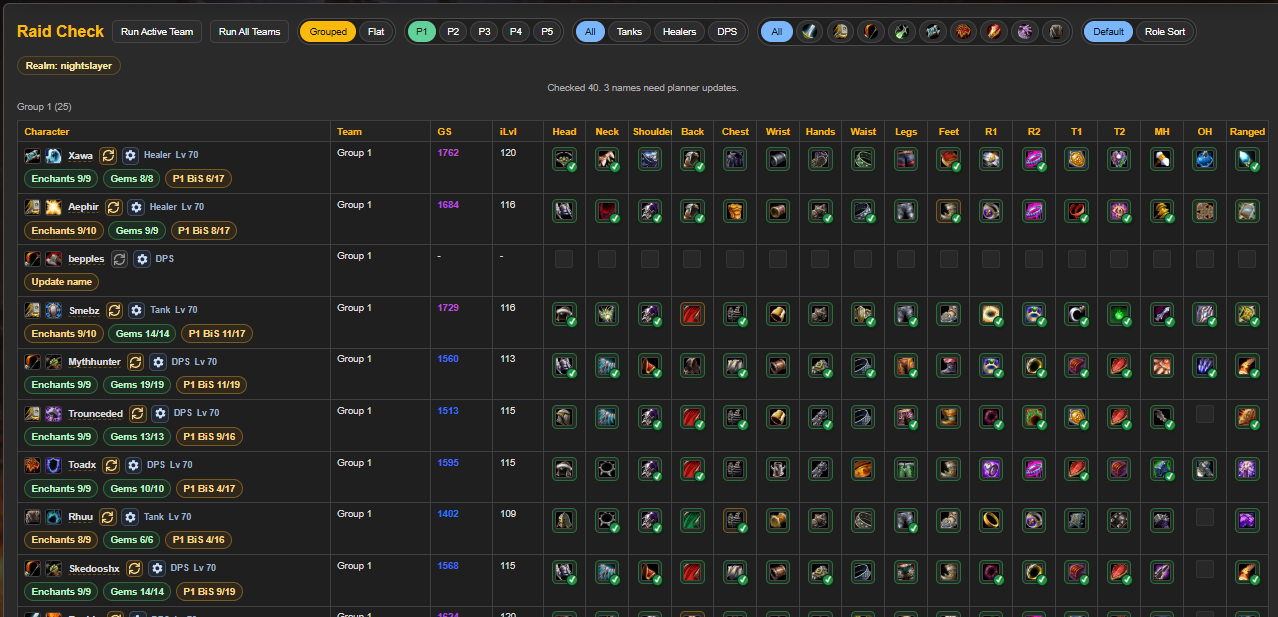 Audit your whole raid for enchants, gems, and BiS